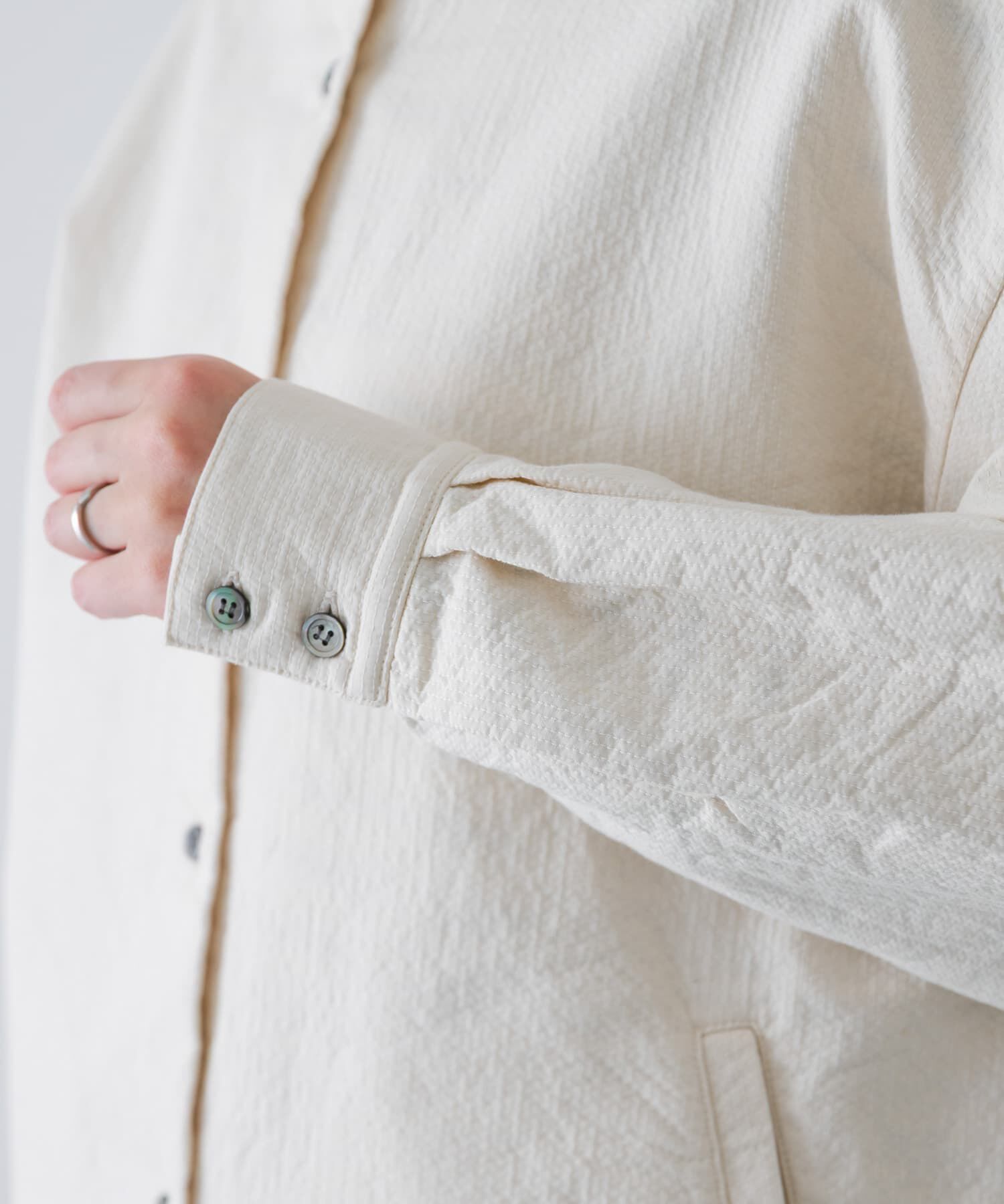 かぐれ「コットンドビージャケット」|ノーカラーコート|