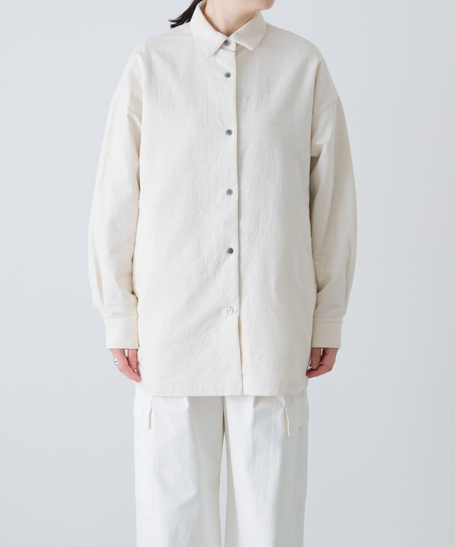 かぐれ「コットンドビージャケット」|ノーカラーコート|