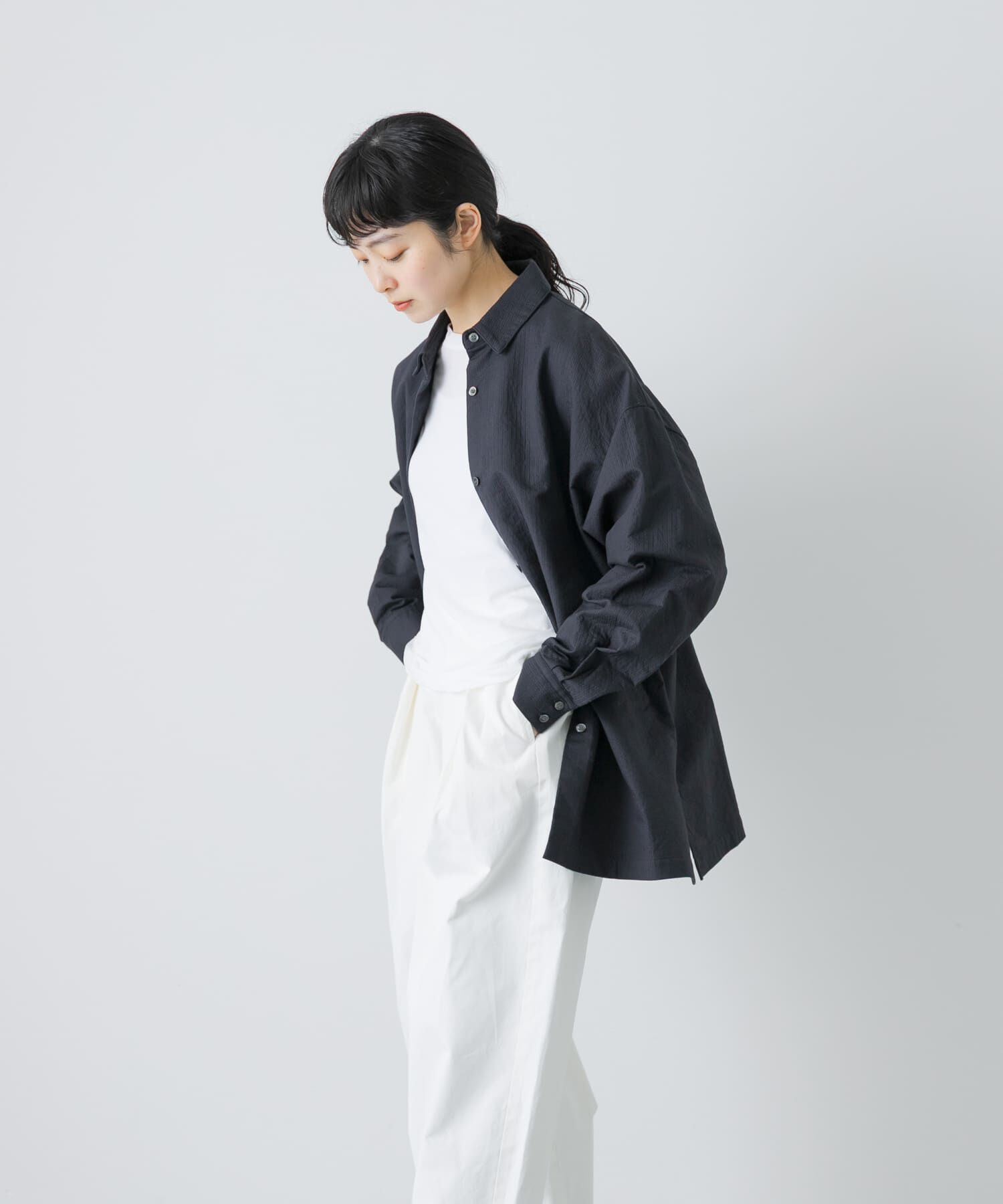 かぐれ「コットンドビージャケット」|ノーカラーコート|