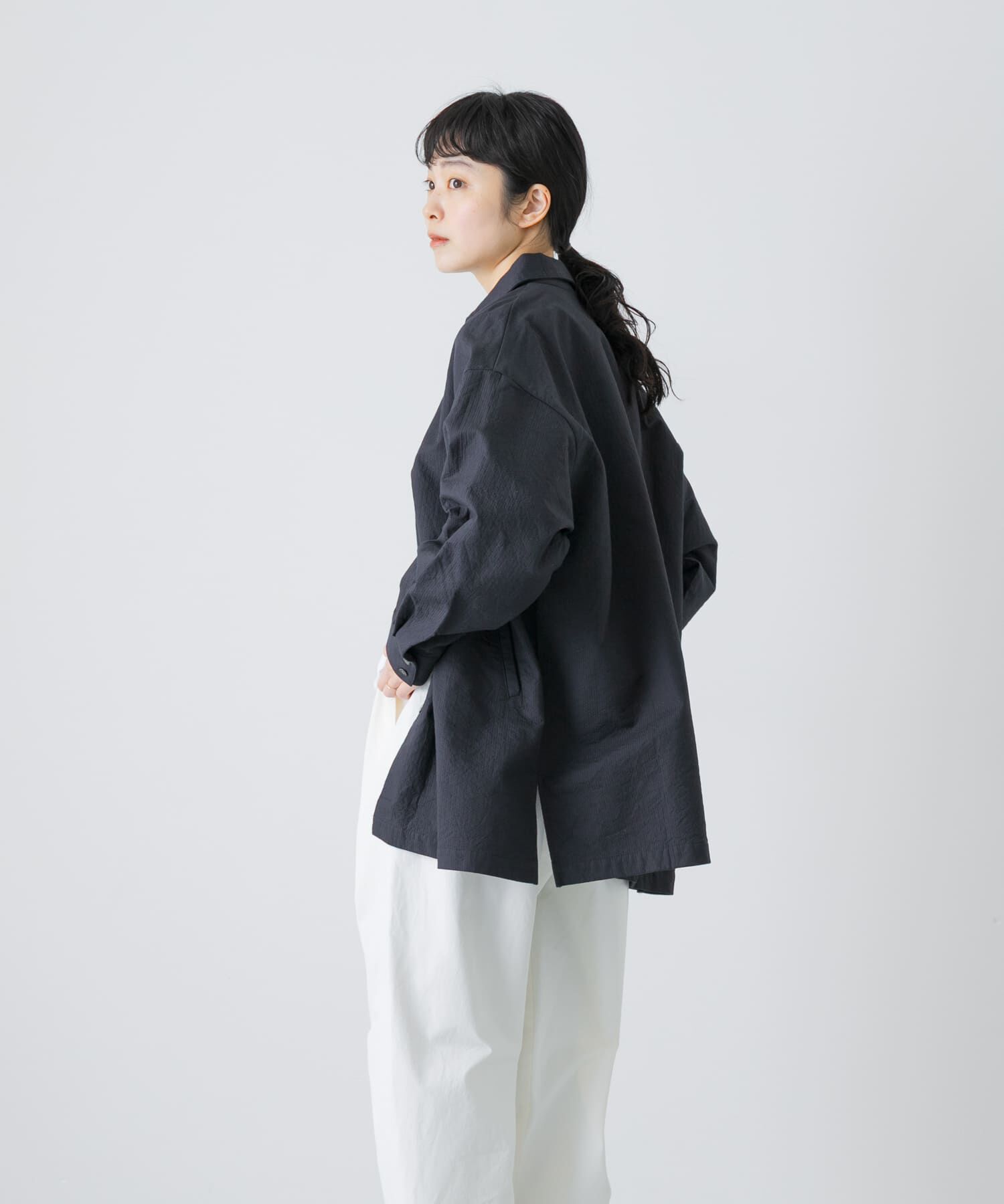 かぐれ「コットンドビージャケット」|ノーカラーコート|