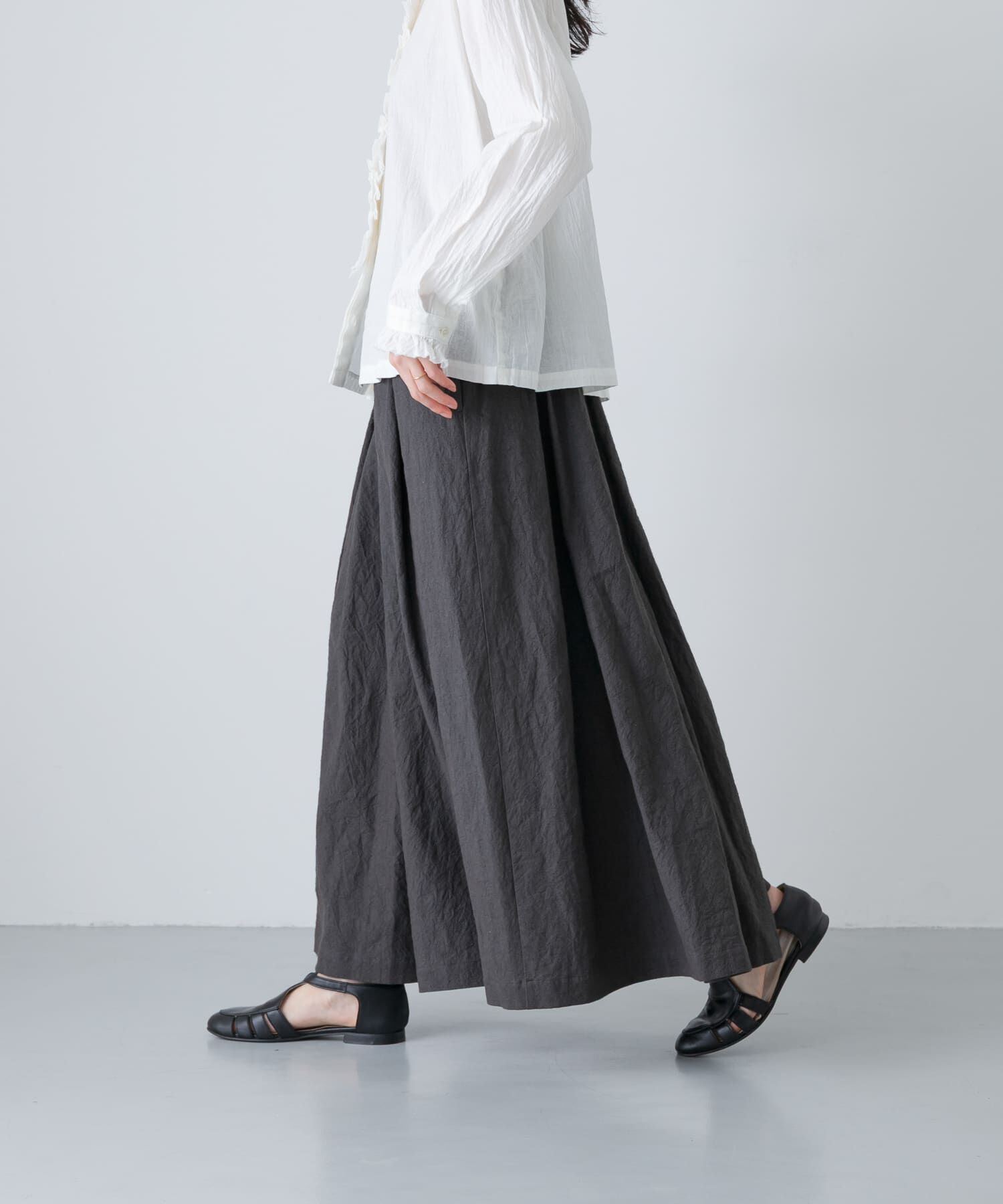 かぐれ「リネンコットンタックスカート」|スカート|チャコールグレー