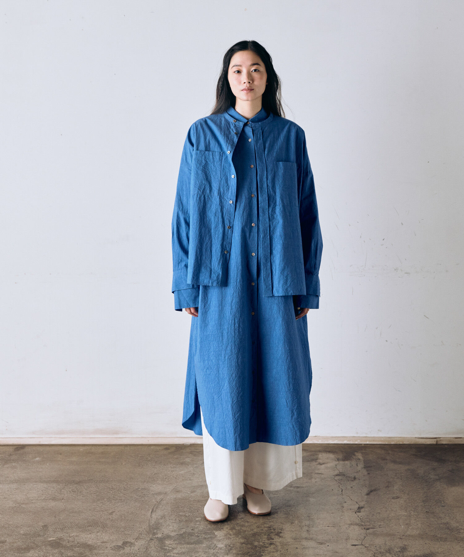 かぐれ「ワイドシャツワンピース」|ワンピース|ブルー