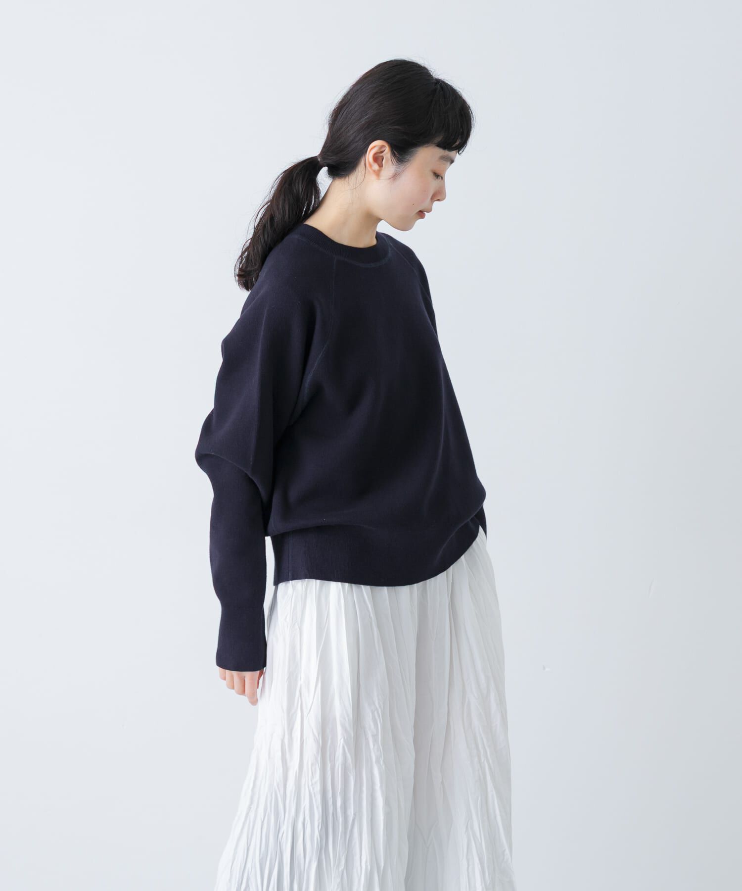 かぐれ「コットンスウェットニット」|ニット・セーター|ネイビー