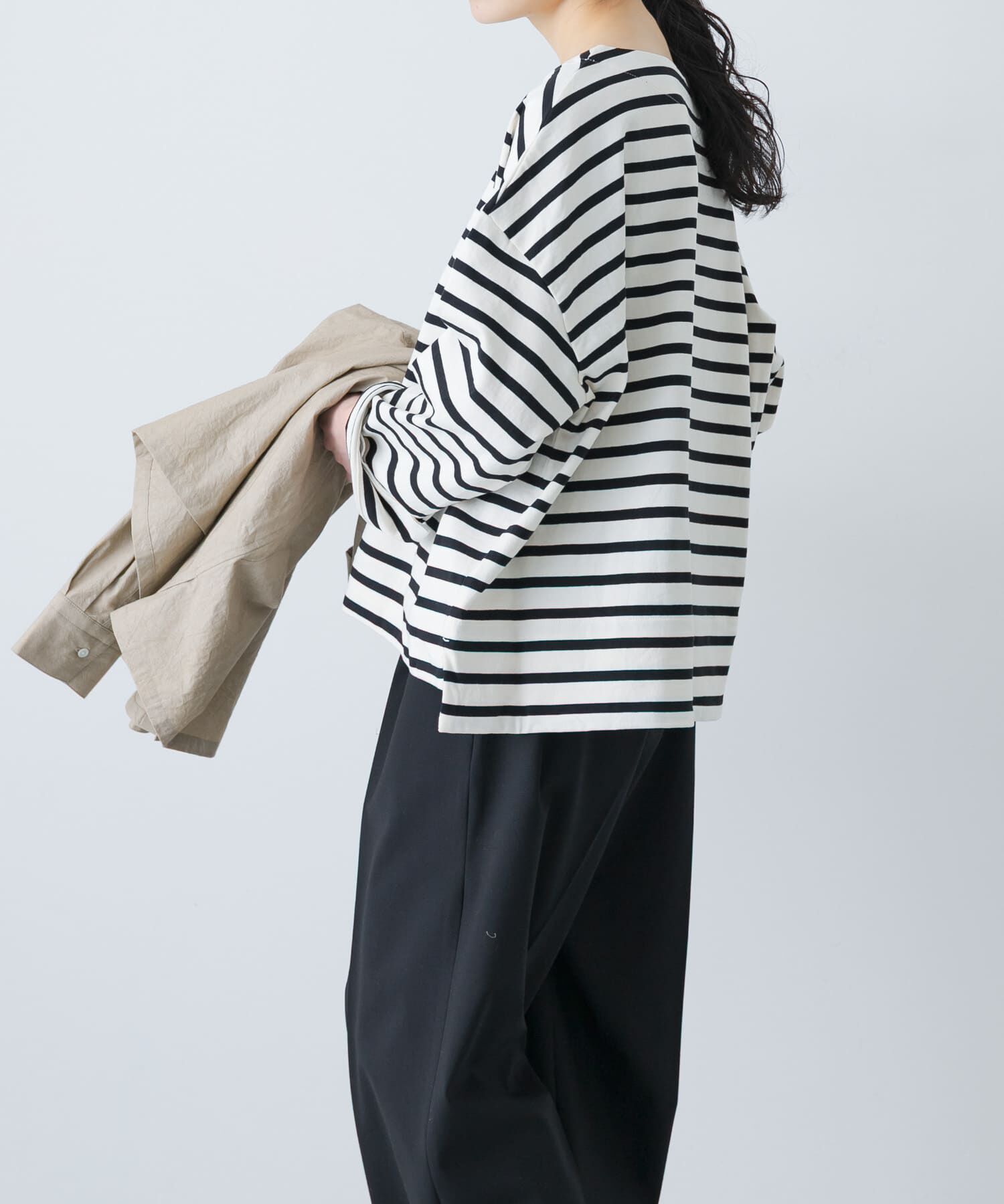 かぐれ「コットンボートネックボーダーカットソー」|Tシャツ・カットソー|