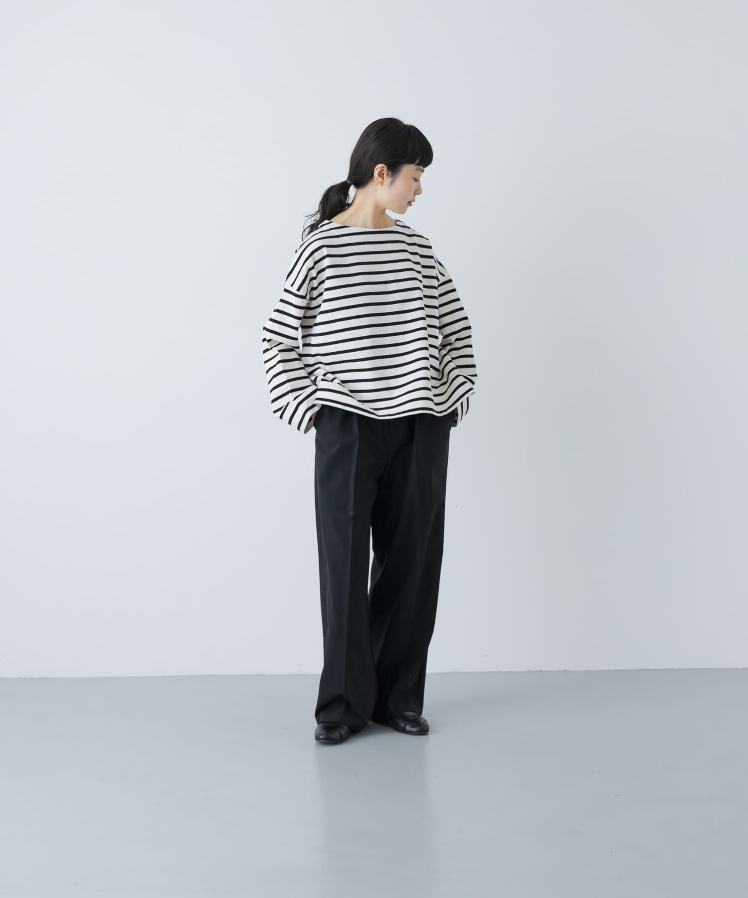 かぐれ「コットンボートネックボーダーカットソー」|Tシャツ・カットソー|