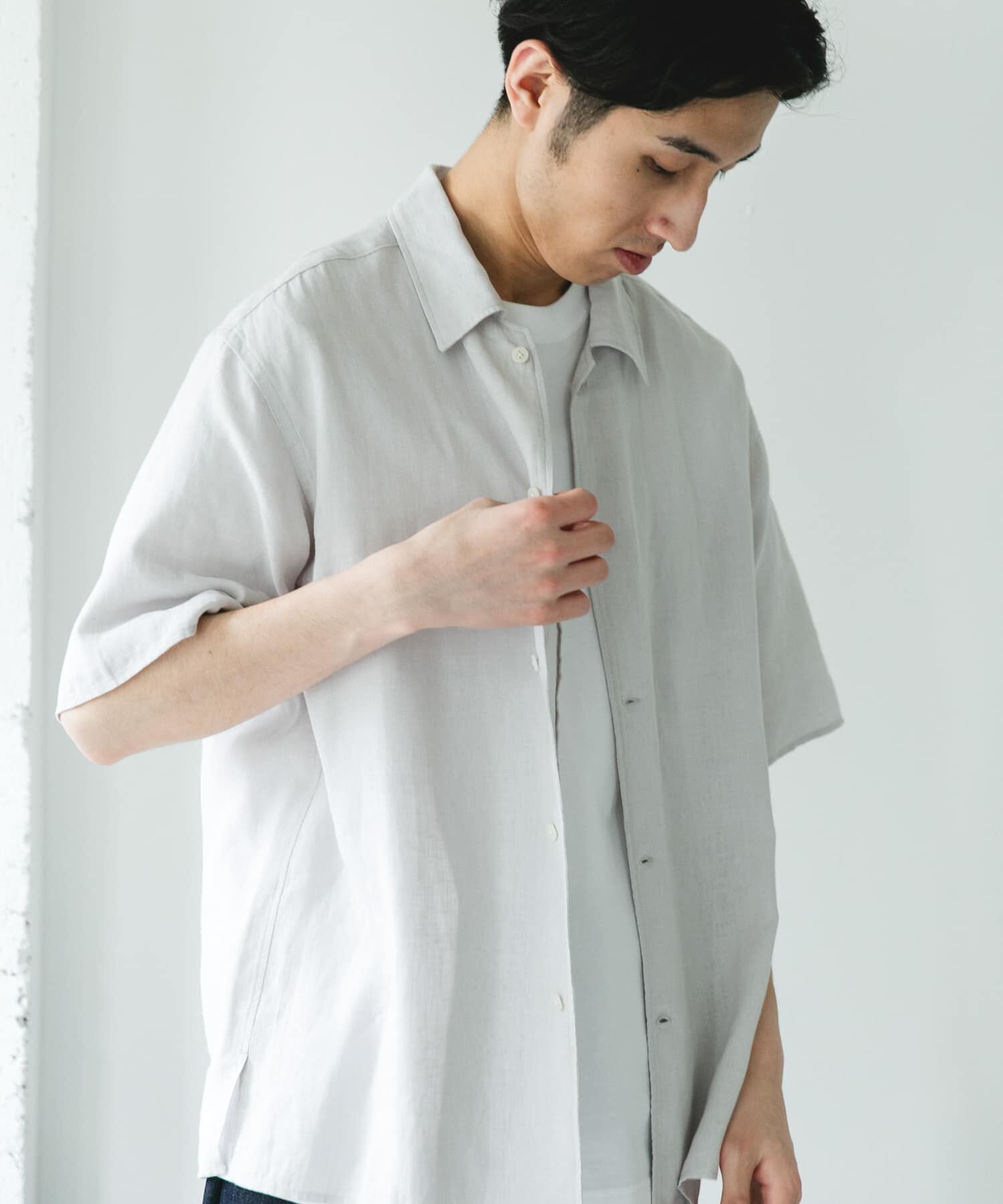 URBAN RESEARCH DOORS「カバーリングリネン キャンプカラーシャツ」|シャツ・ブラウス|