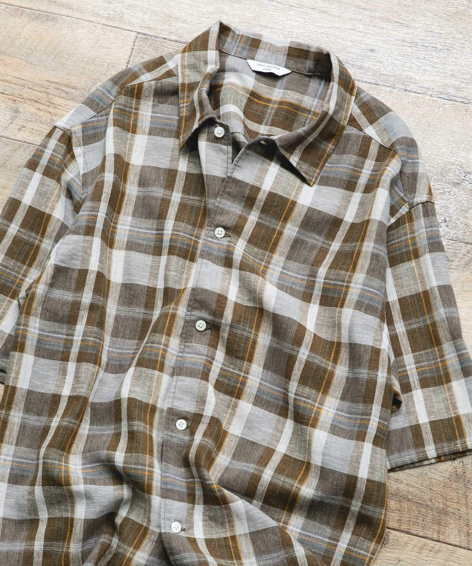 URBAN RESEARCH DOORS「カバーリングリネン キャンプカラーシャツ」|シャツ・ブラウス|オリーブ