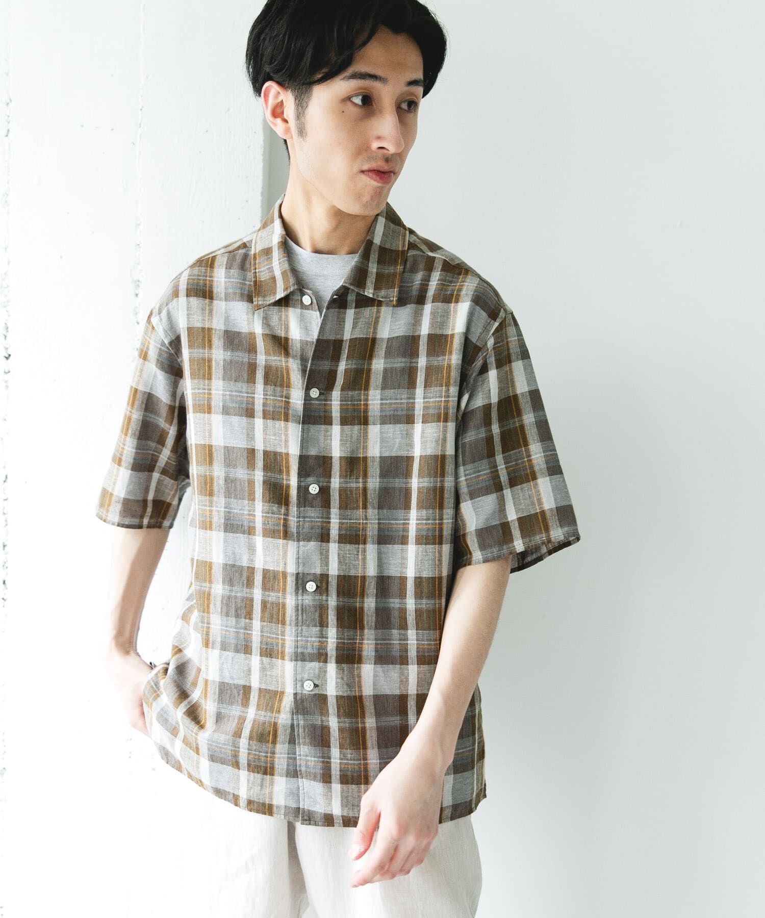 URBAN RESEARCH DOORS「カバーリングリネン キャンプカラーシャツ」|シャツ・ブラウス|