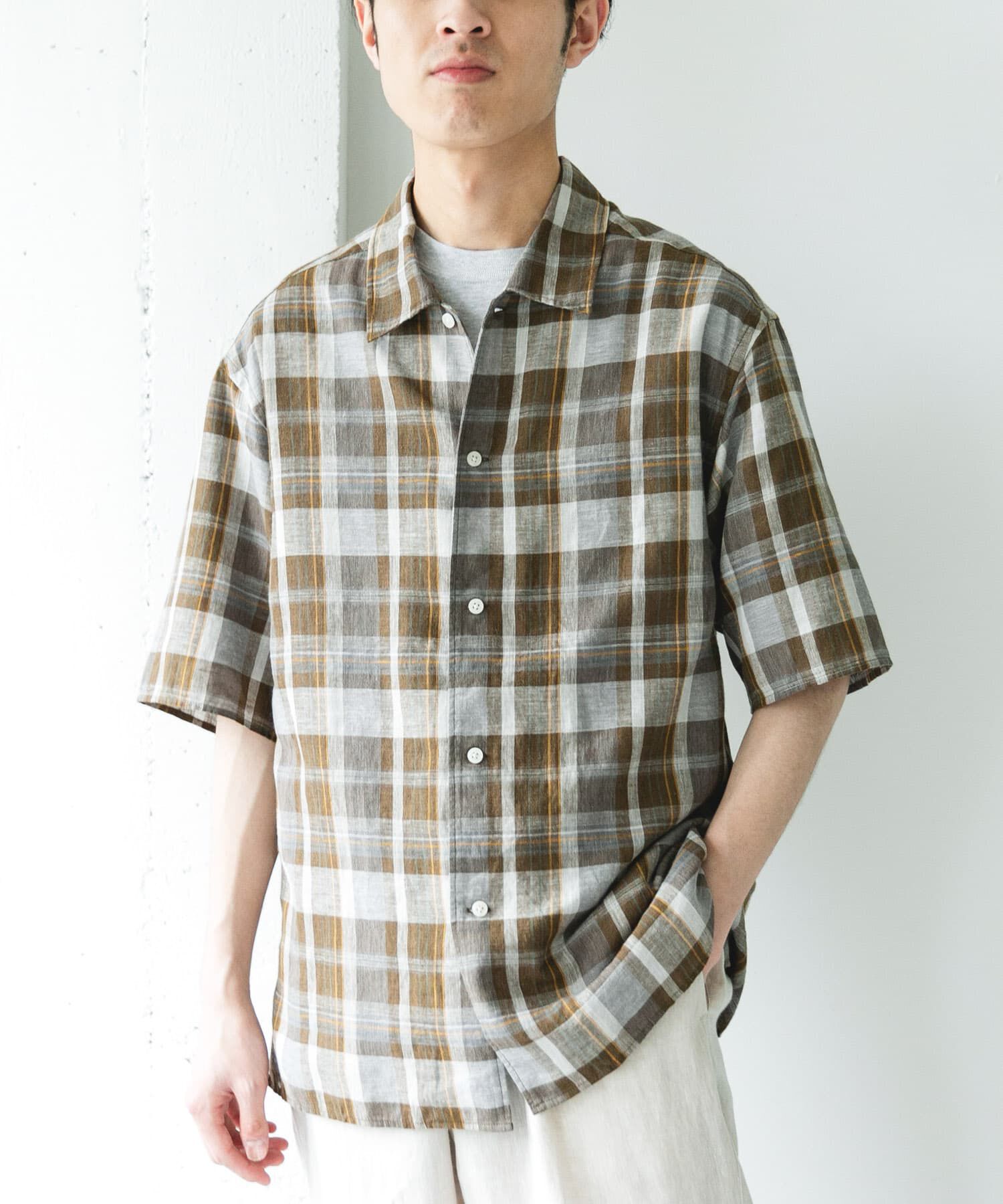 URBAN RESEARCH DOORS「カバーリングリネン キャンプカラーシャツ」|シャツ・ブラウス|