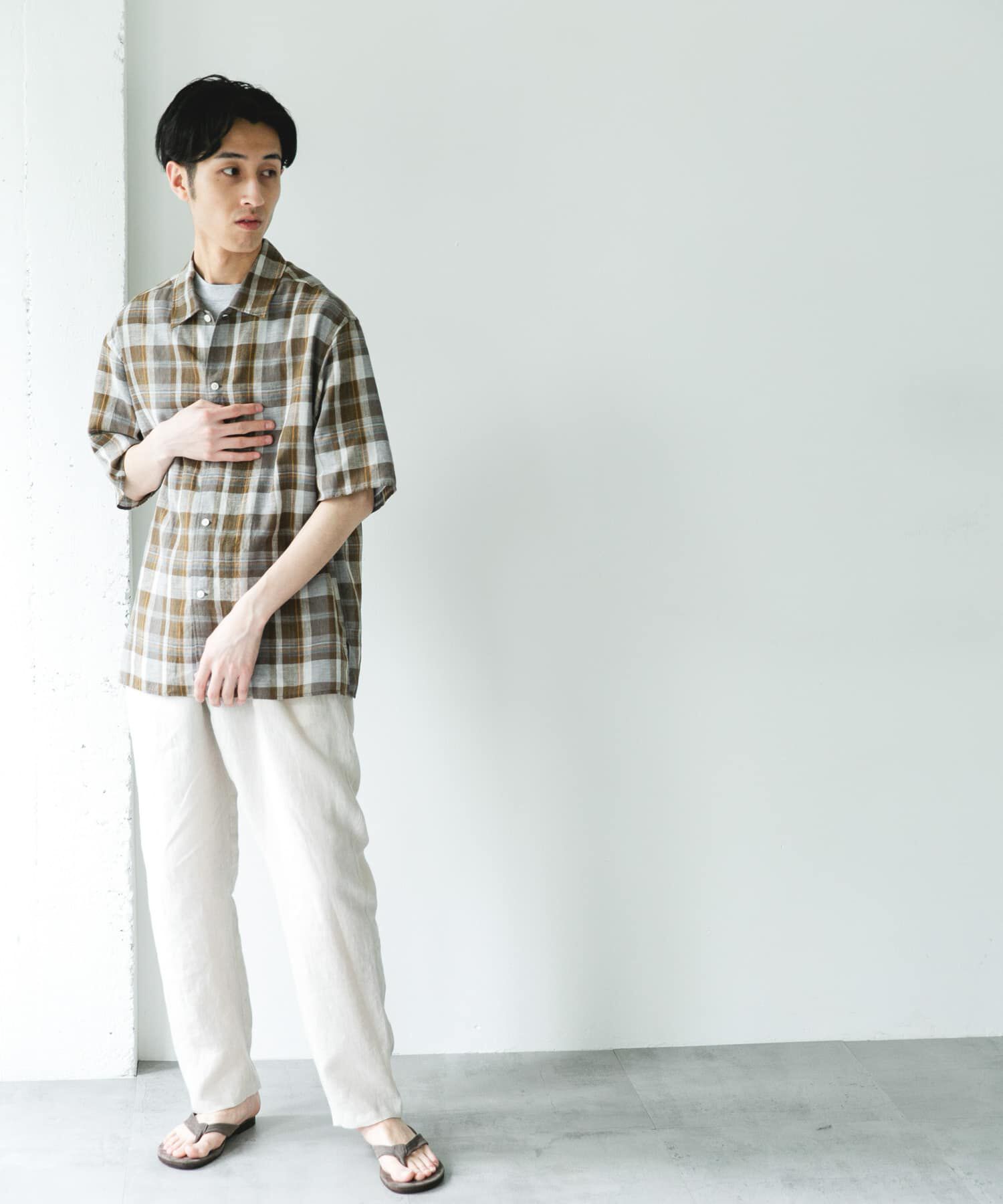 URBAN RESEARCH DOORS「カバーリングリネン キャンプカラーシャツ」|シャツ・ブラウス|