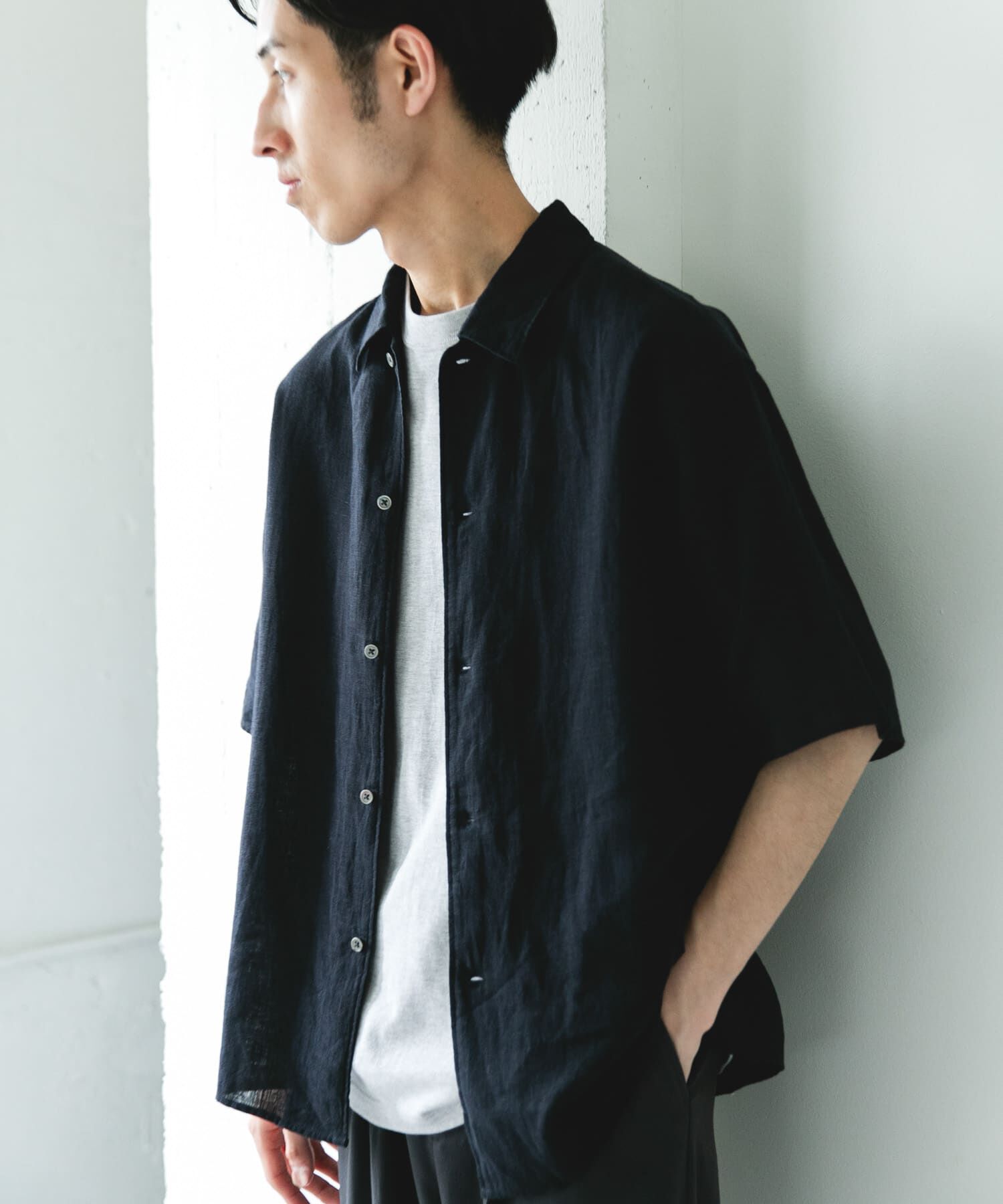 URBAN RESEARCH DOORS「カバーリングリネン キャンプカラーシャツ」|シャツ・ブラウス|