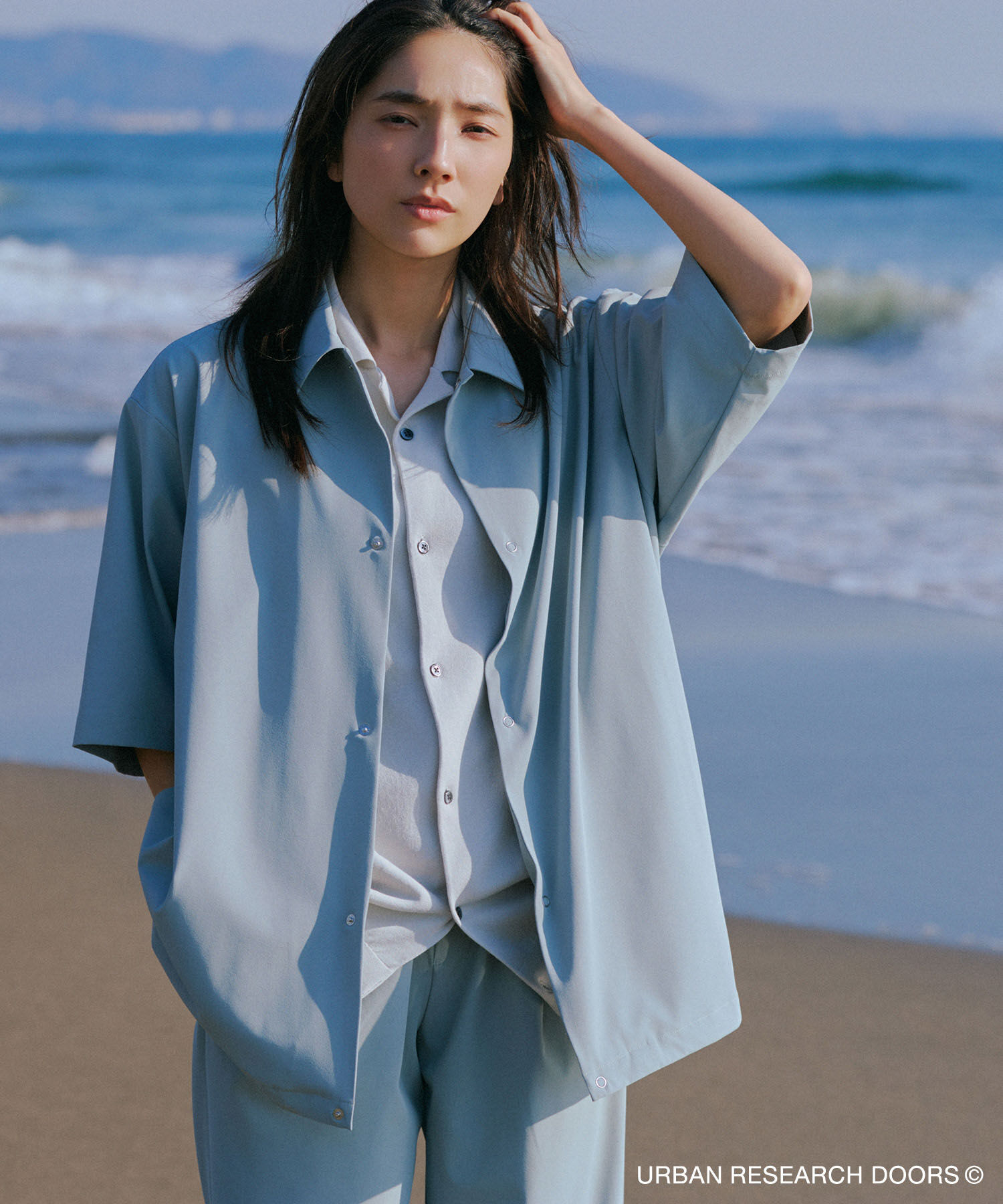 URBAN RESEARCH DOORS「『UR TECH』サマシェア ショートスリーブシャツカーディガン」|カーディガン|グリーン