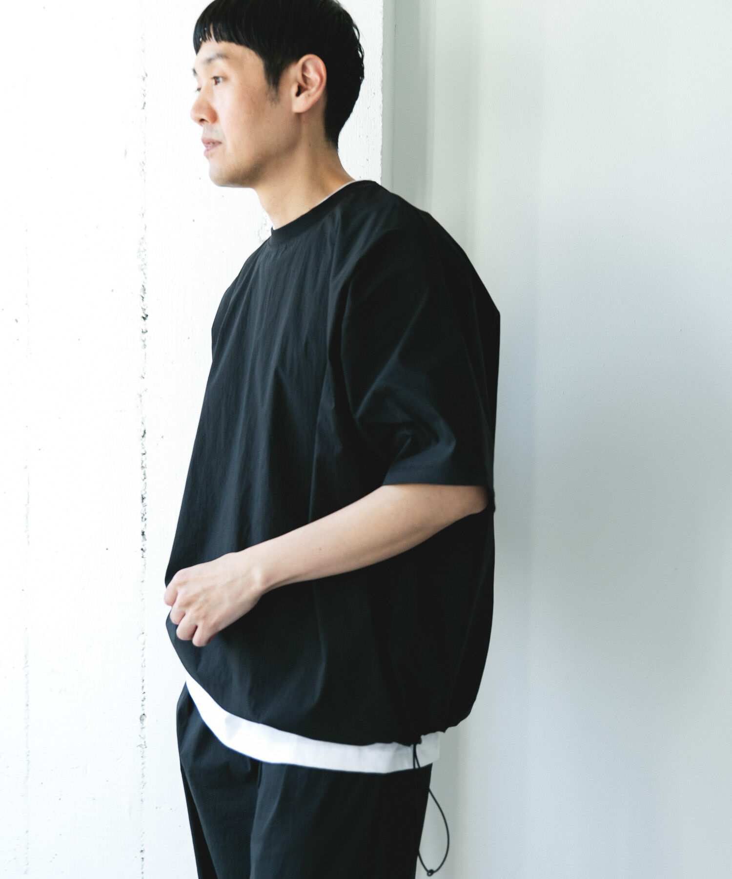 URBAN RESEARCH DOORS「『UVカット/接触冷感/吸水速乾』ストレッチクロス プルオーバー」|Tシャツ・カットソー|ブラック