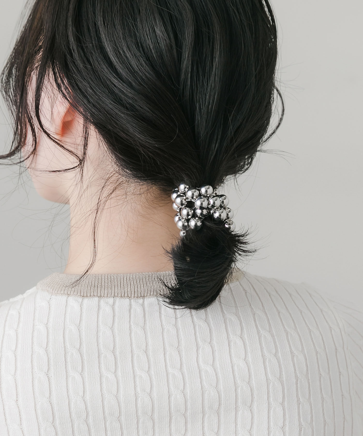 SMELLY「ボールレイヤードヘアポニー」|ヘアゴム・シュシュ|シルバー