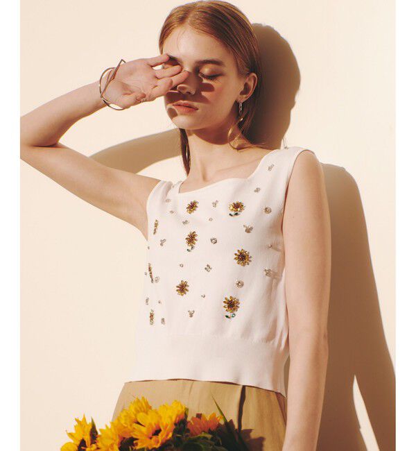 LOULOU WILLOUGHBY「WEB 一部店舗限定【LOULOU WILLOUGHBY】サンフラワービジュータンクトップ」|ニット・セーター|