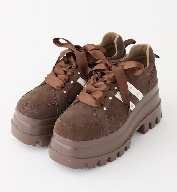  「【ピンク・ブラウン・ブラック】ビジュー付きトリプルソールスニーカー」|その他|ブラウン