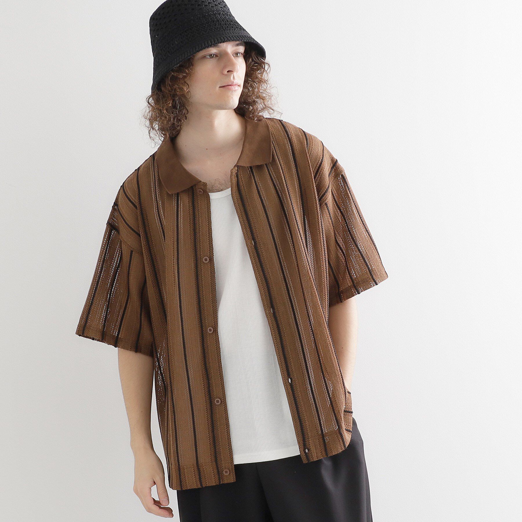 tk.TAKEO KIKUCHI「【セットアイテム】透かし編みオープンシャツ」|シャツ・ブラウス|ブラウン(043)