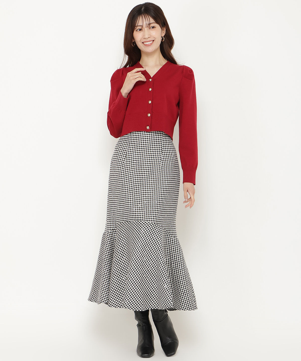 アンドクチュール「袖ギャザーVネックカーデプルオーバー」|カーディガン|