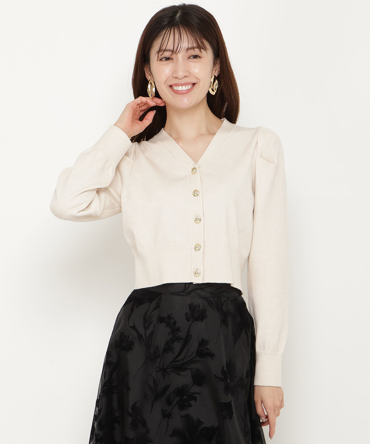 アンドクチュール「袖ギャザーVネックカーデプルオーバー」|カーディガン|