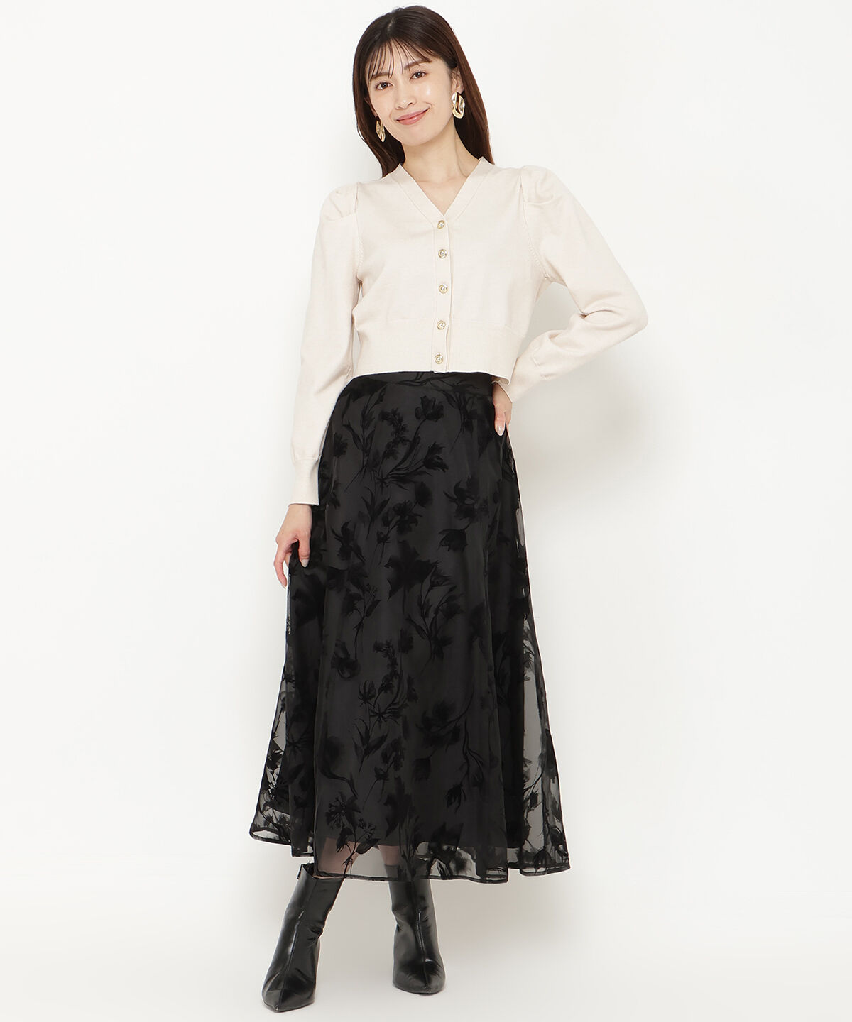 アンドクチュール「袖ギャザーVネックカーデプルオーバー」|カーディガン|