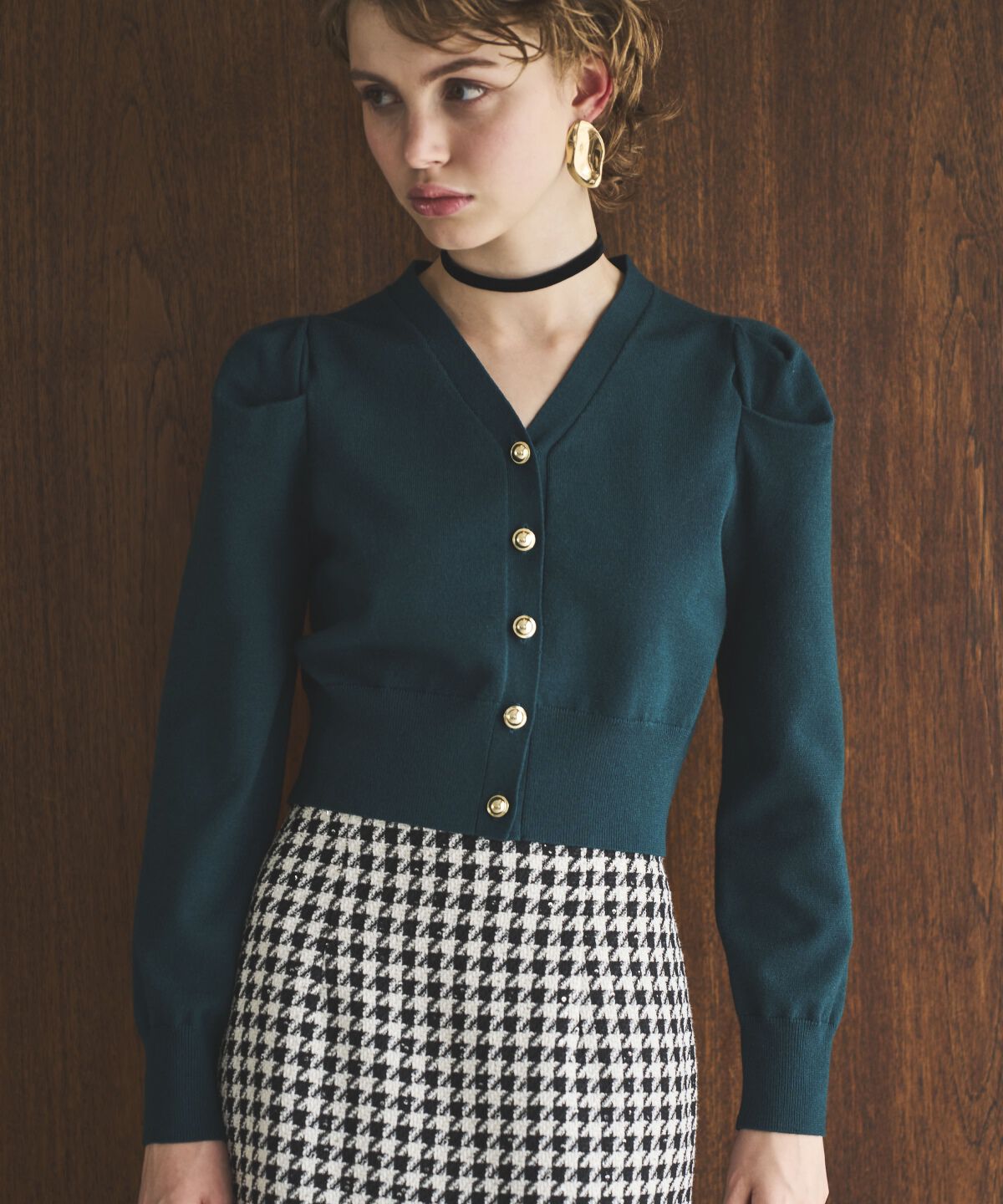 アンドクチュール「袖ギャザーVネックカーデプルオーバー」|カーディガン|