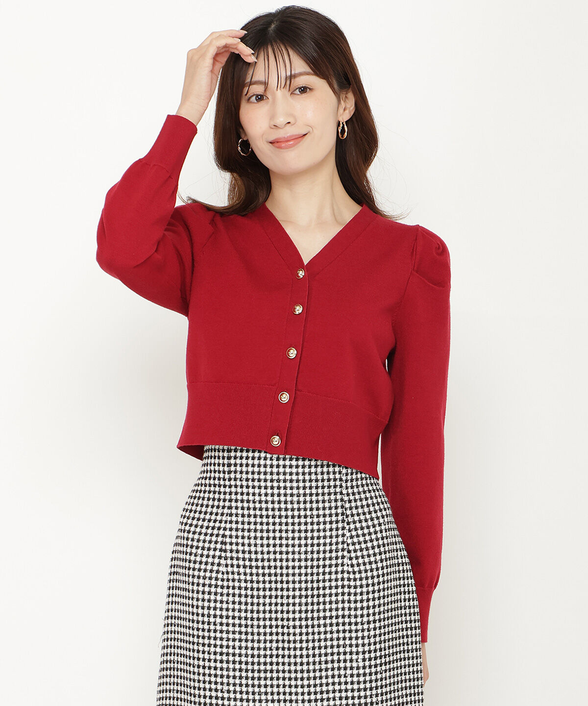 アンドクチュール「袖ギャザーVネックカーデプルオーバー」|カーディガン|