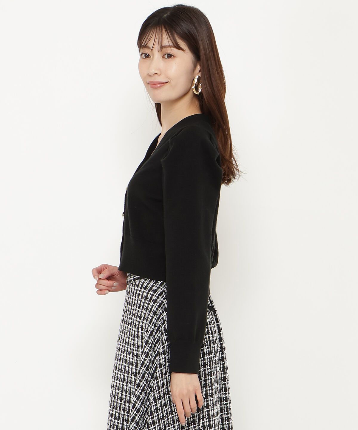 アンドクチュール「袖ギャザーVネックカーデプルオーバー」|カーディガン|