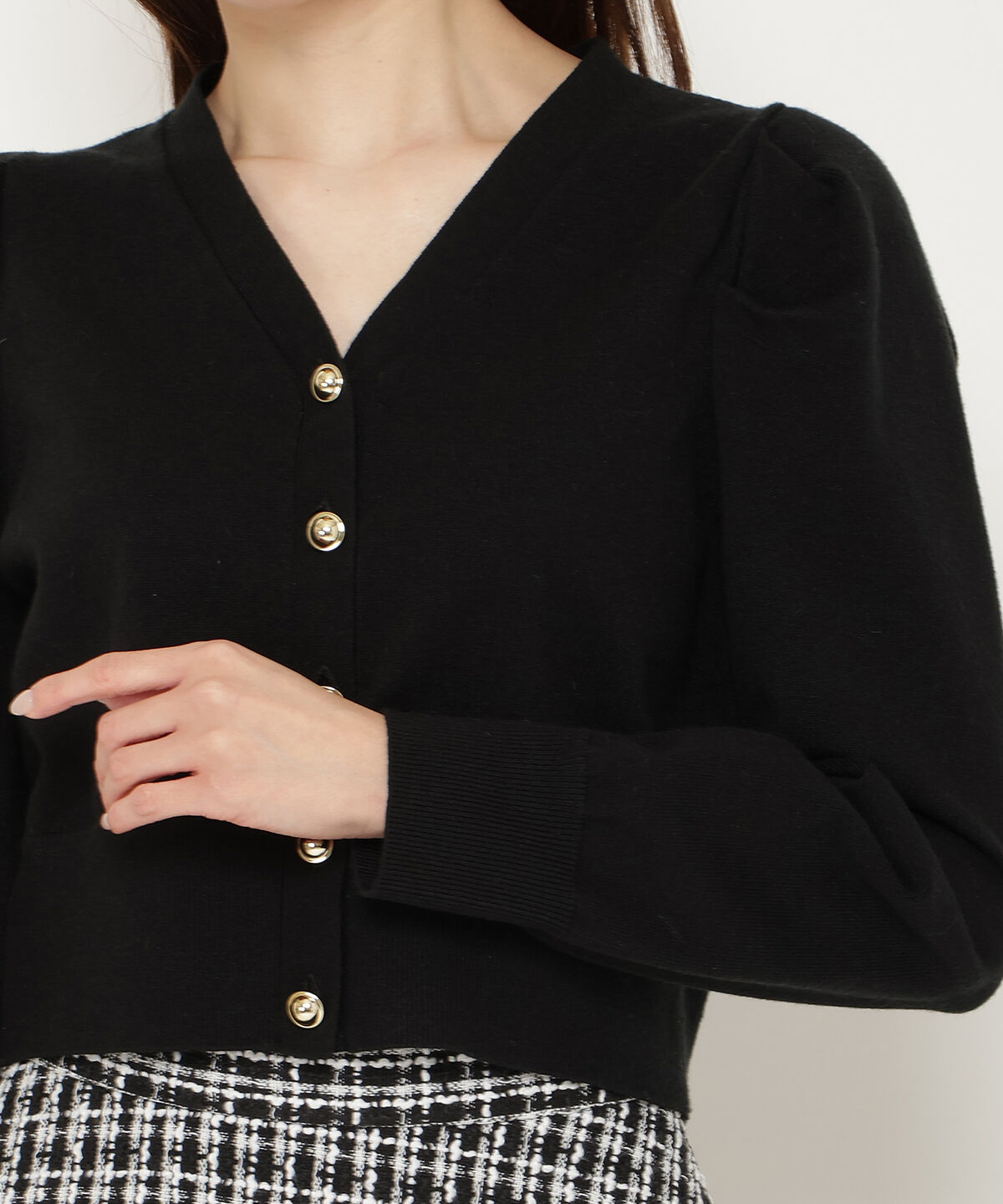 アンドクチュール「袖ギャザーVネックカーデプルオーバー」|カーディガン|