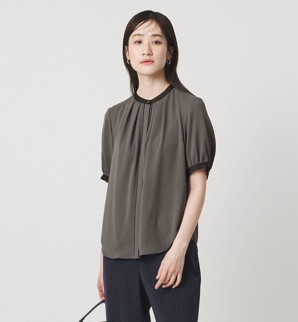 UNITED ARROWS「バイカラーパイピング ショートスリーブ ブラウス」|シャツ・ブラウス|DK.GRAY