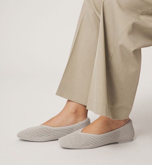UNITED ARROWS green label relaxing「ウェルネスシアー スクエア V フラットシューズ / ニットシューズ」|ローファー|SILVER