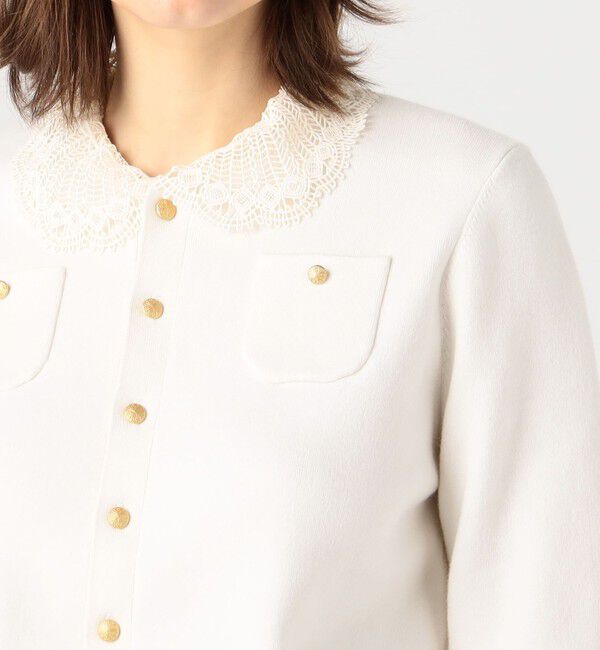 CABaN「コットンカシミヤ レースコンビポケットカーディガン」|カーディガン|