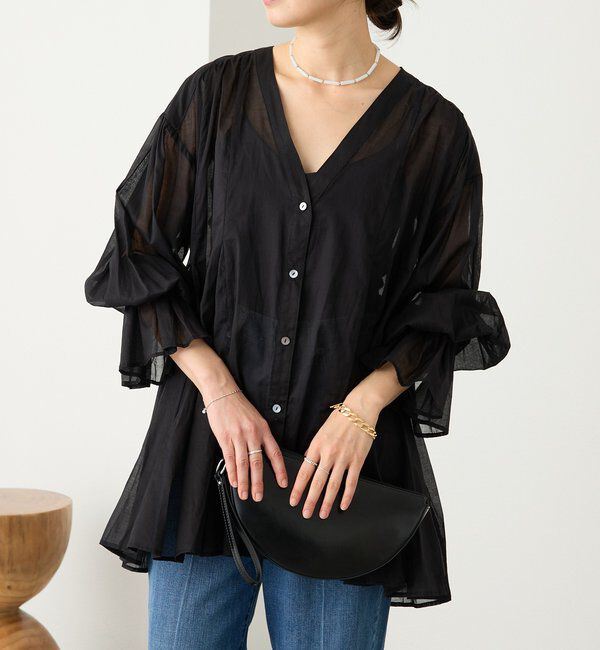  「予約【着映え】コットンペプラムギャザーブラウス」|シャツ・ブラウス|