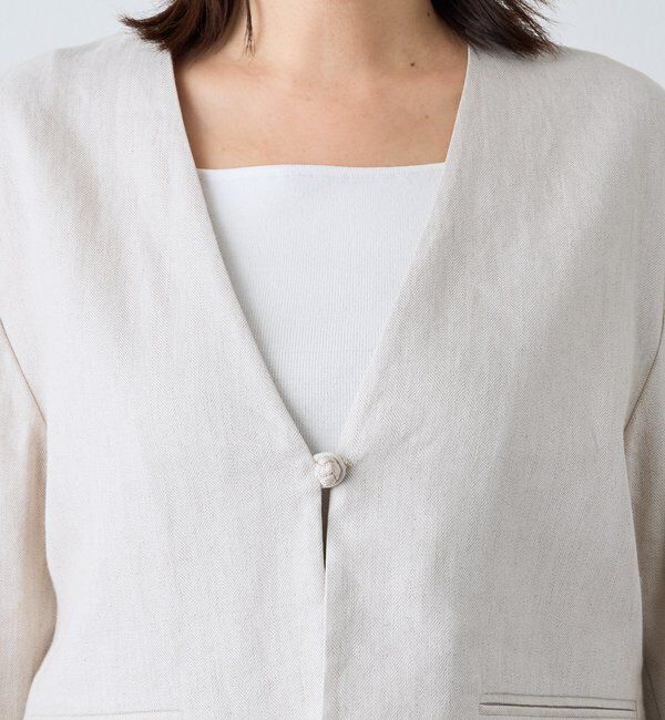  「予約【軽量/通気性抜群】ペーパーリネンノーカラージャケット」|テーラードジャケット|