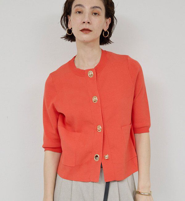  「オーバルボタンカーディガン」|ニット・セーター|オレンジ