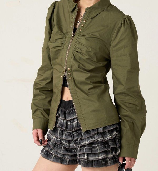  「ギャザースタッズコンパクトシャツ」|シャツ・ブラウス|カーキ