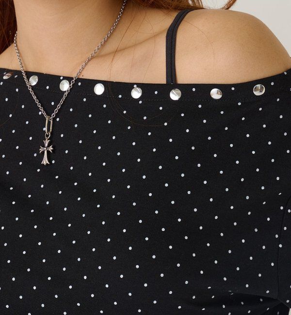  「スタッズオフショルL/Sトップス(ドット/ボーダー)」|Tシャツ・カットソー|