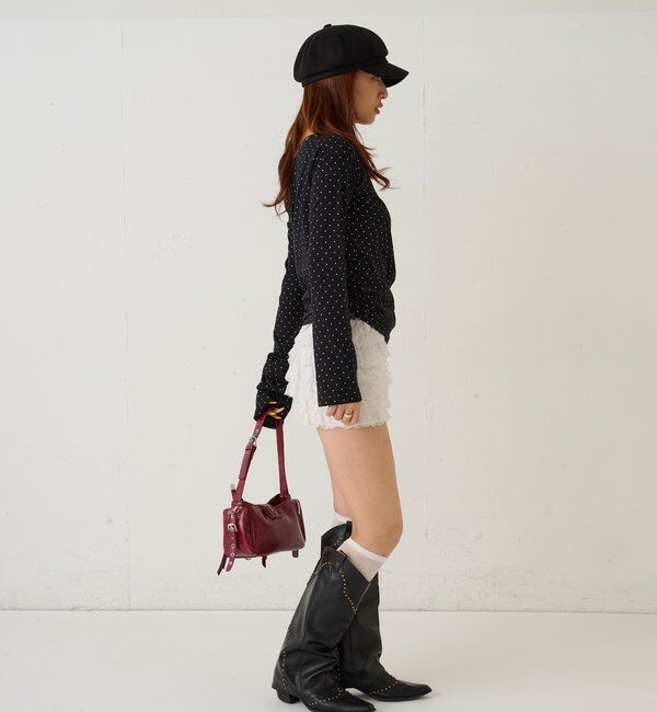  「スタッズオフショルL/Sトップス(ドット/ボーダー)」|Tシャツ・カットソー|