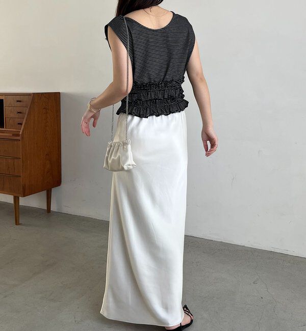  「【肩回りカバー/前後2WAY】ボーダー裾ギャザーT」|Tシャツ・カットソー|