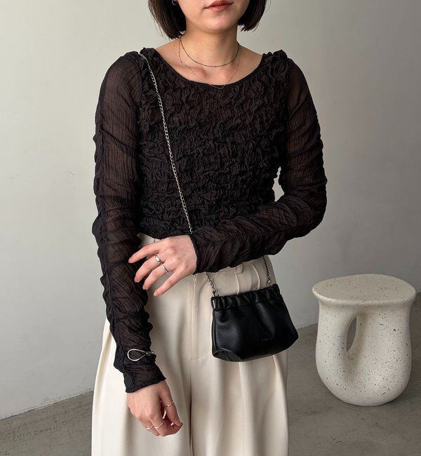  「【前後2WAY】シアーバブルブラウス」|シャツ・ブラウス|ブラック