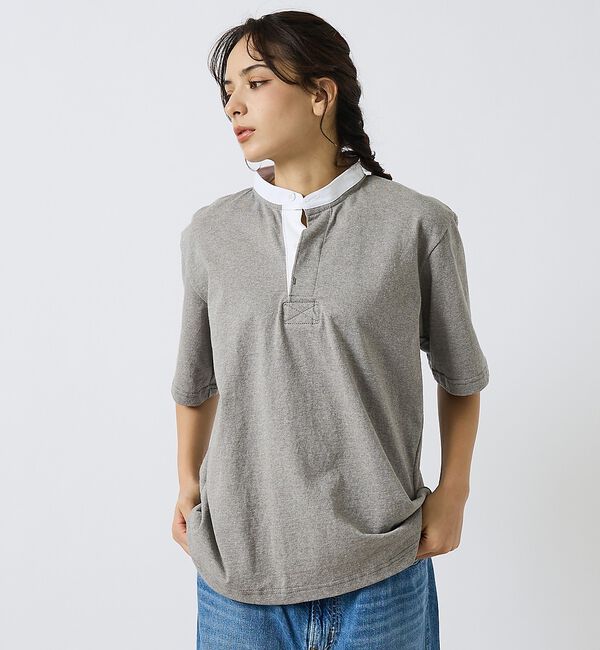 ABAHOUSE「【BARBARIAN / バーバリアン】Henley Collar Short」|ポロシャツ|グレー