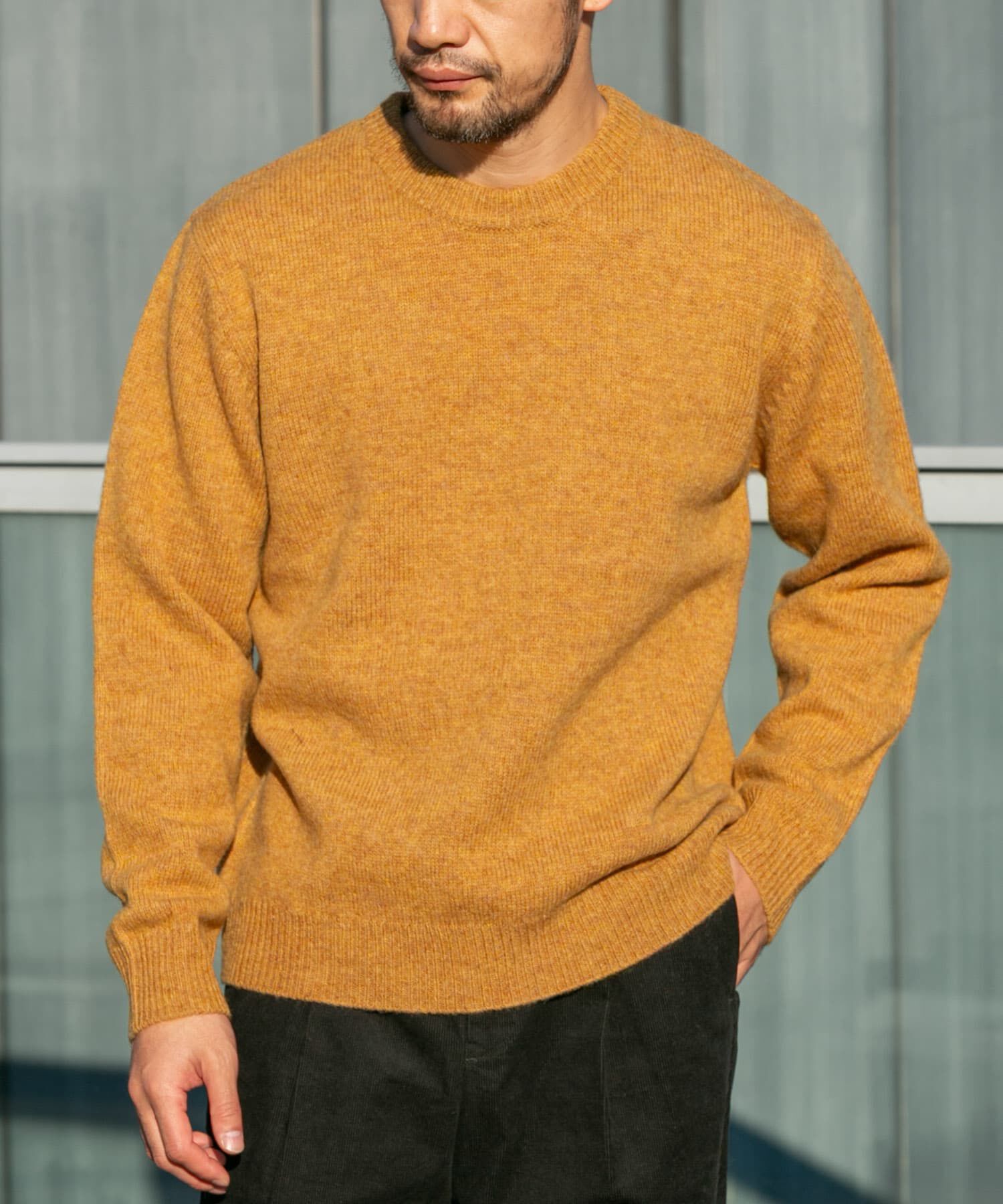 URBAN RESEARCH ROSSO「『XLサイズあり』シェットランドウールクルーネックニット」|ニット・セーター|マスタード