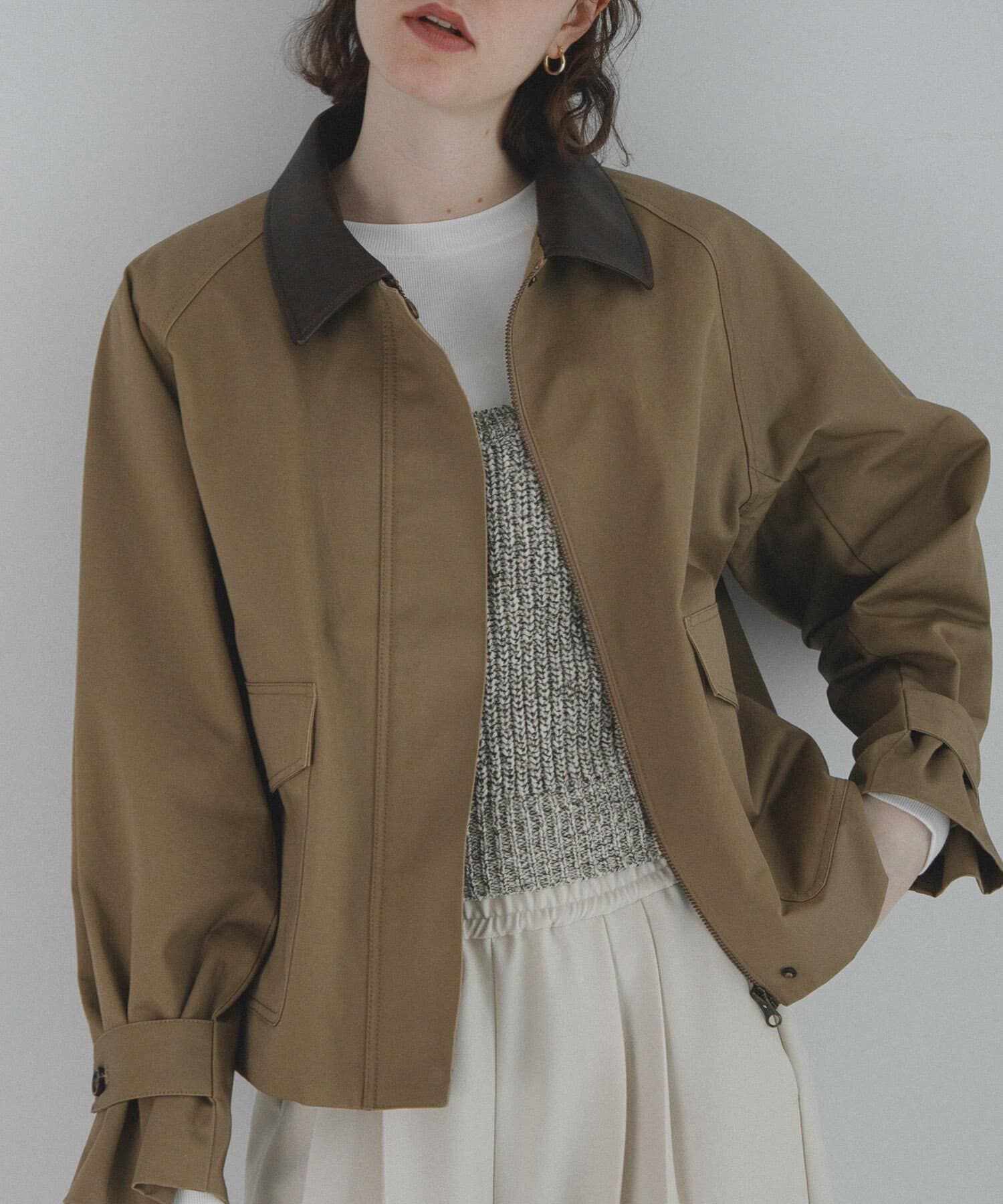 Sonny Label 「異素材衿ショートジャケット」|ノーカラーコート|