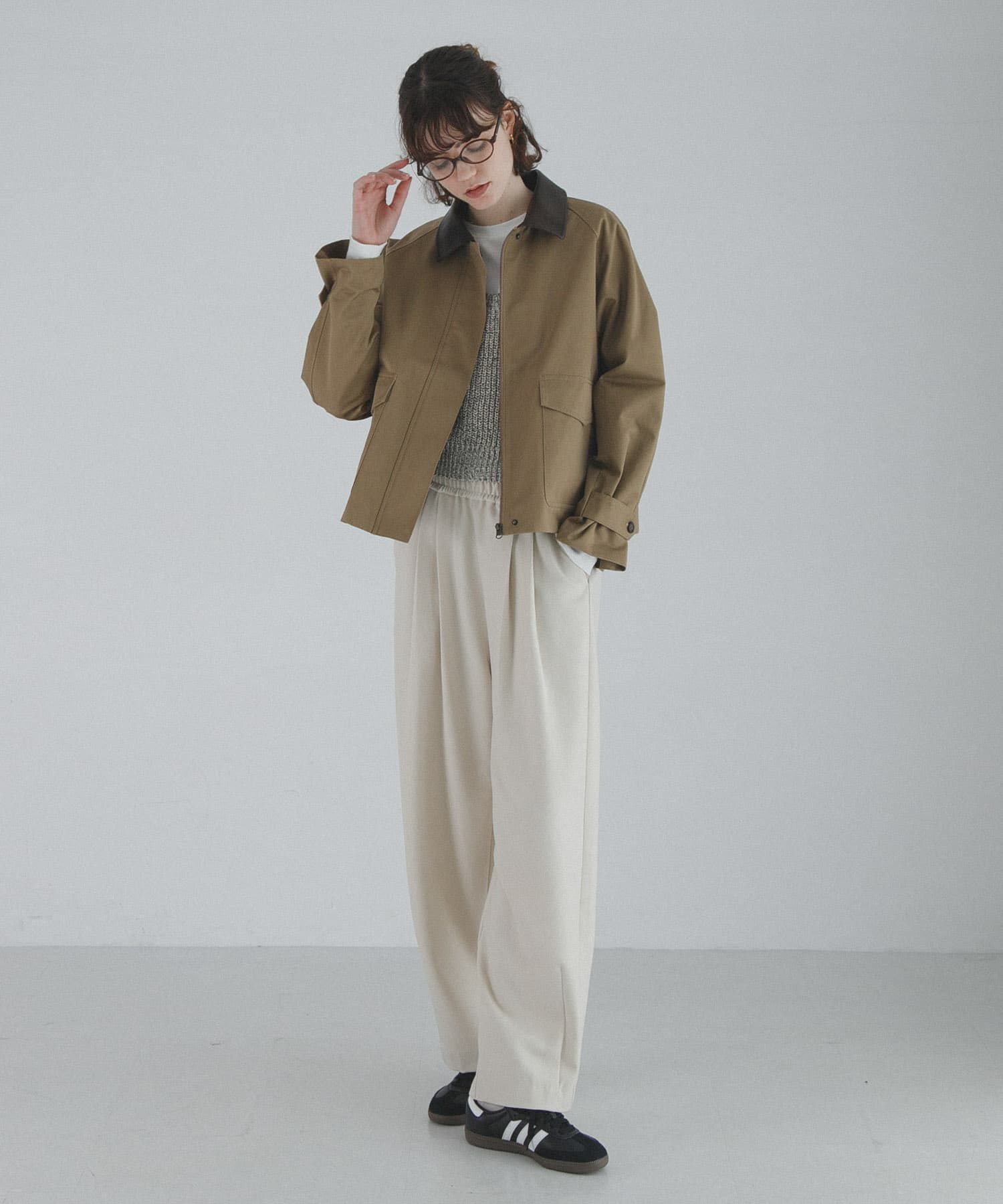 Sonny Label 「異素材衿ショートジャケット」|ノーカラーコート|