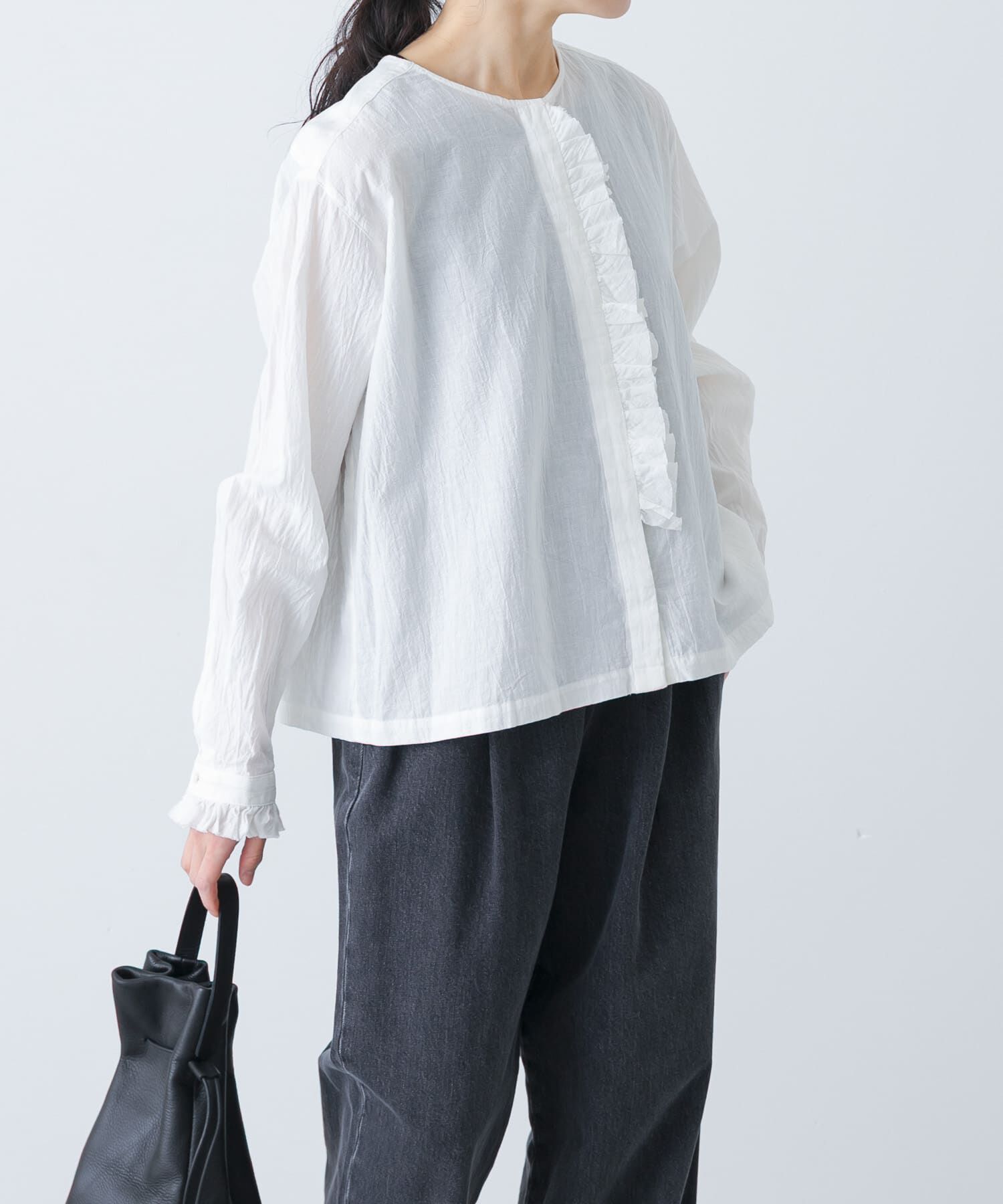 かぐれ「コットンリネンフリルブラウス」|シャツ・ブラウス|オフホワイト