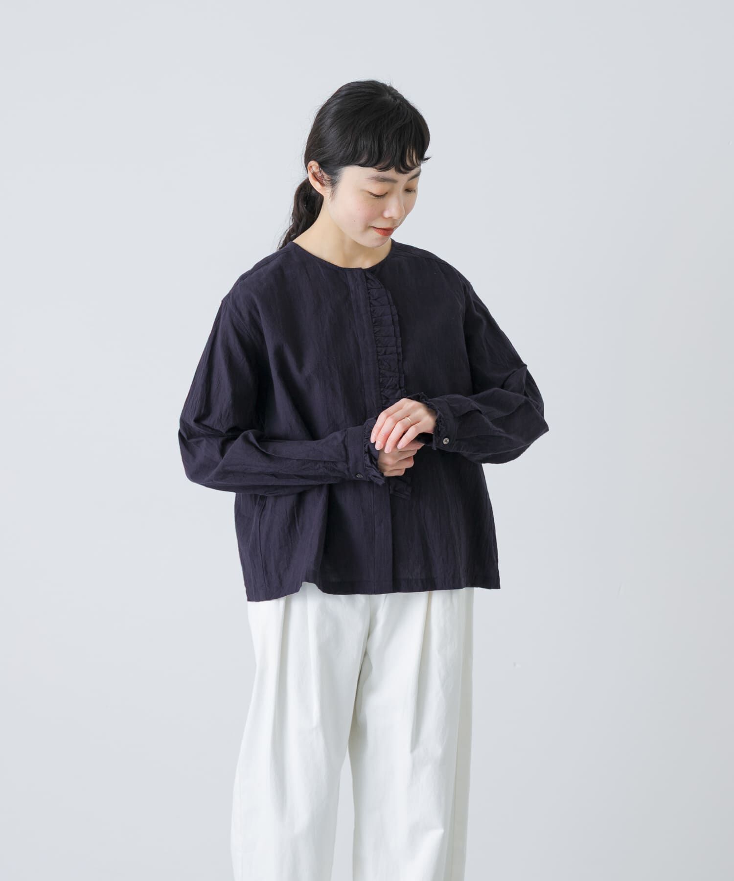 かぐれ「コットンリネンフリルブラウス」|シャツ・ブラウス|