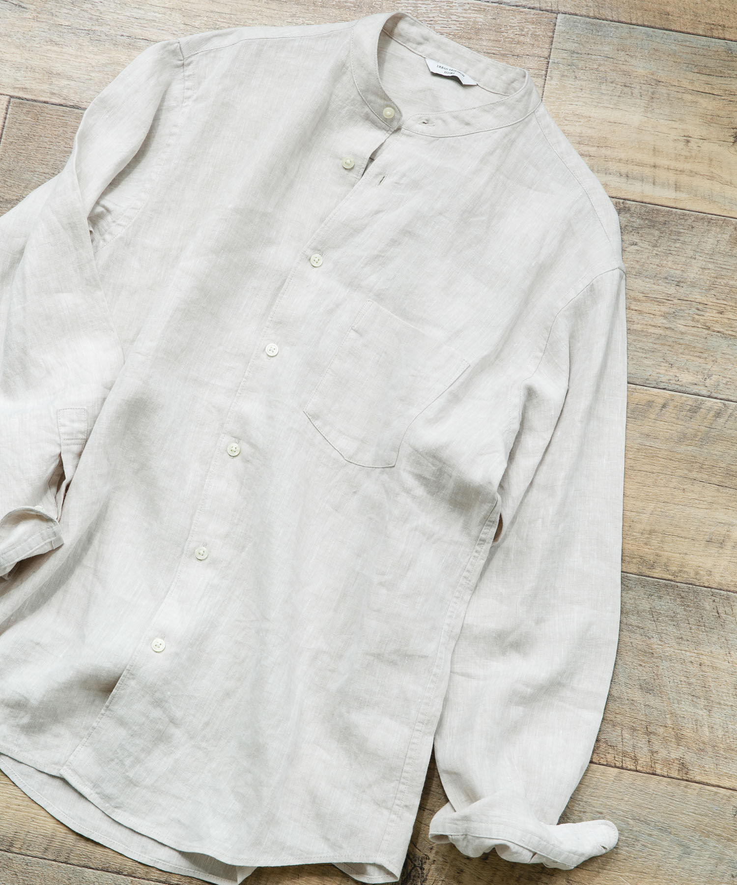 URBAN RESEARCH DOORS「シルケットリネン バンドカラーロングスリーブシャツ」|シャツ・ブラウス|アイボリー