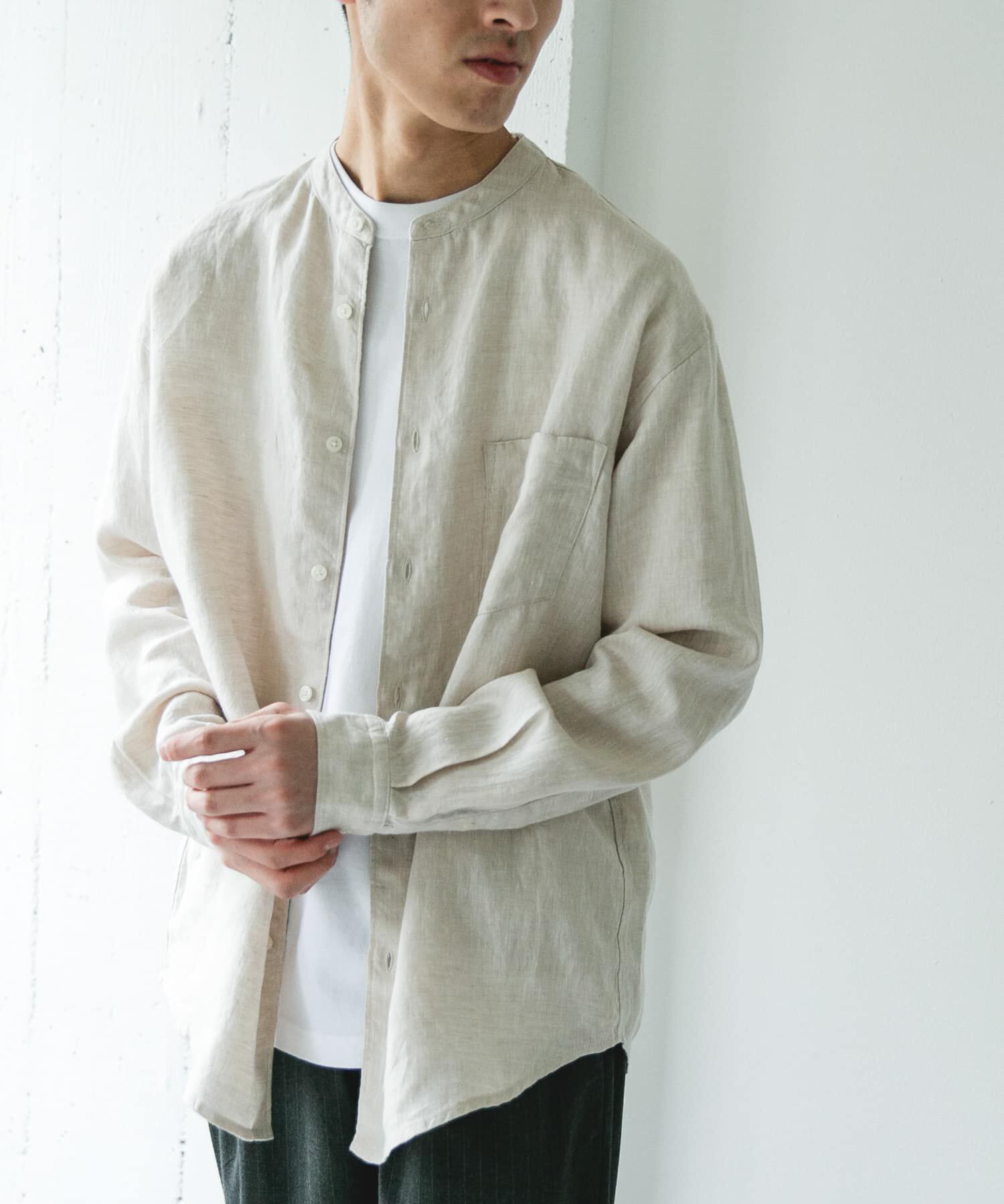URBAN RESEARCH DOORS「シルケットリネン バンドカラーロングスリーブシャツ」|シャツ・ブラウス|