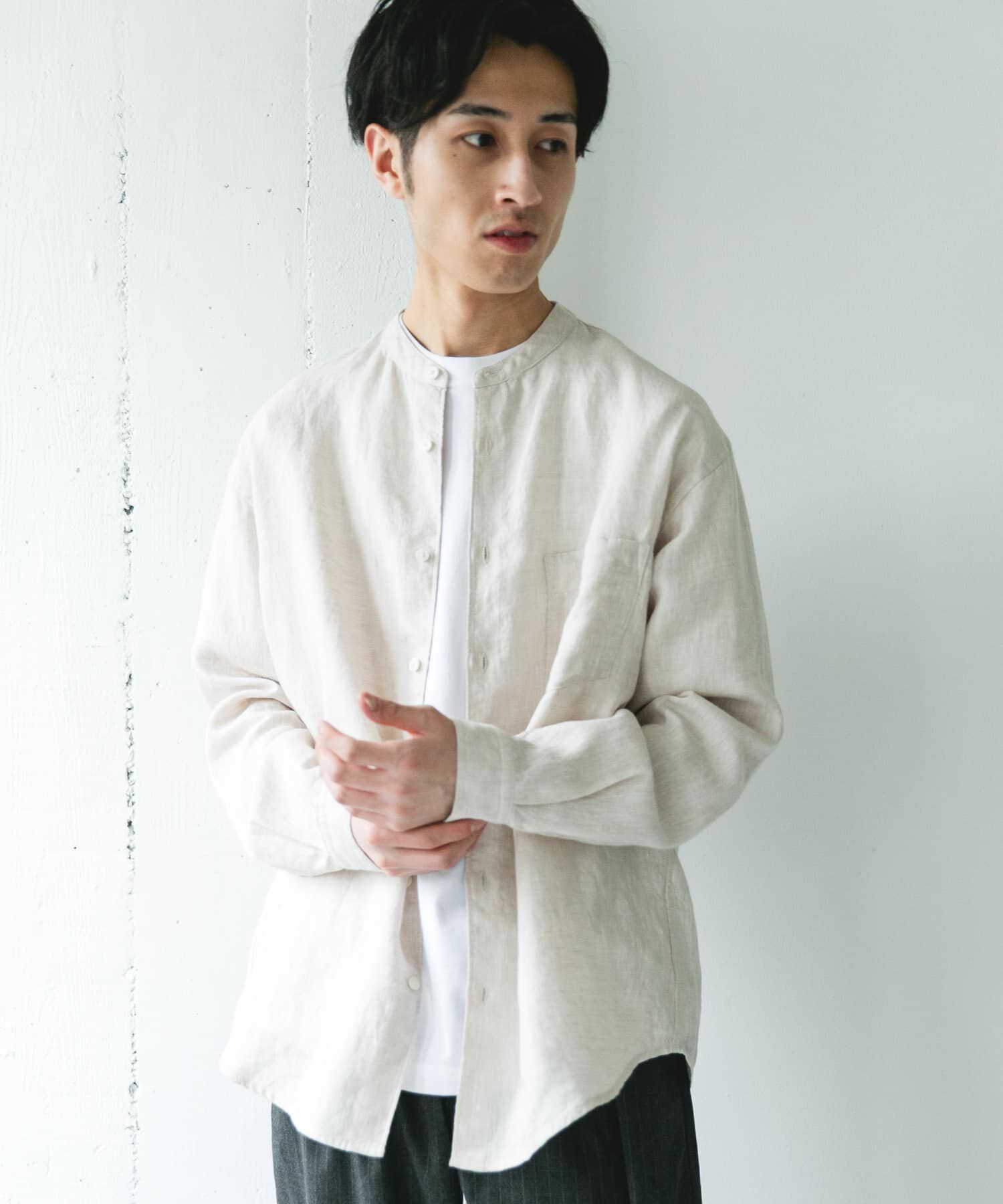 URBAN RESEARCH DOORS「シルケットリネン バンドカラーロングスリーブシャツ」|シャツ・ブラウス|