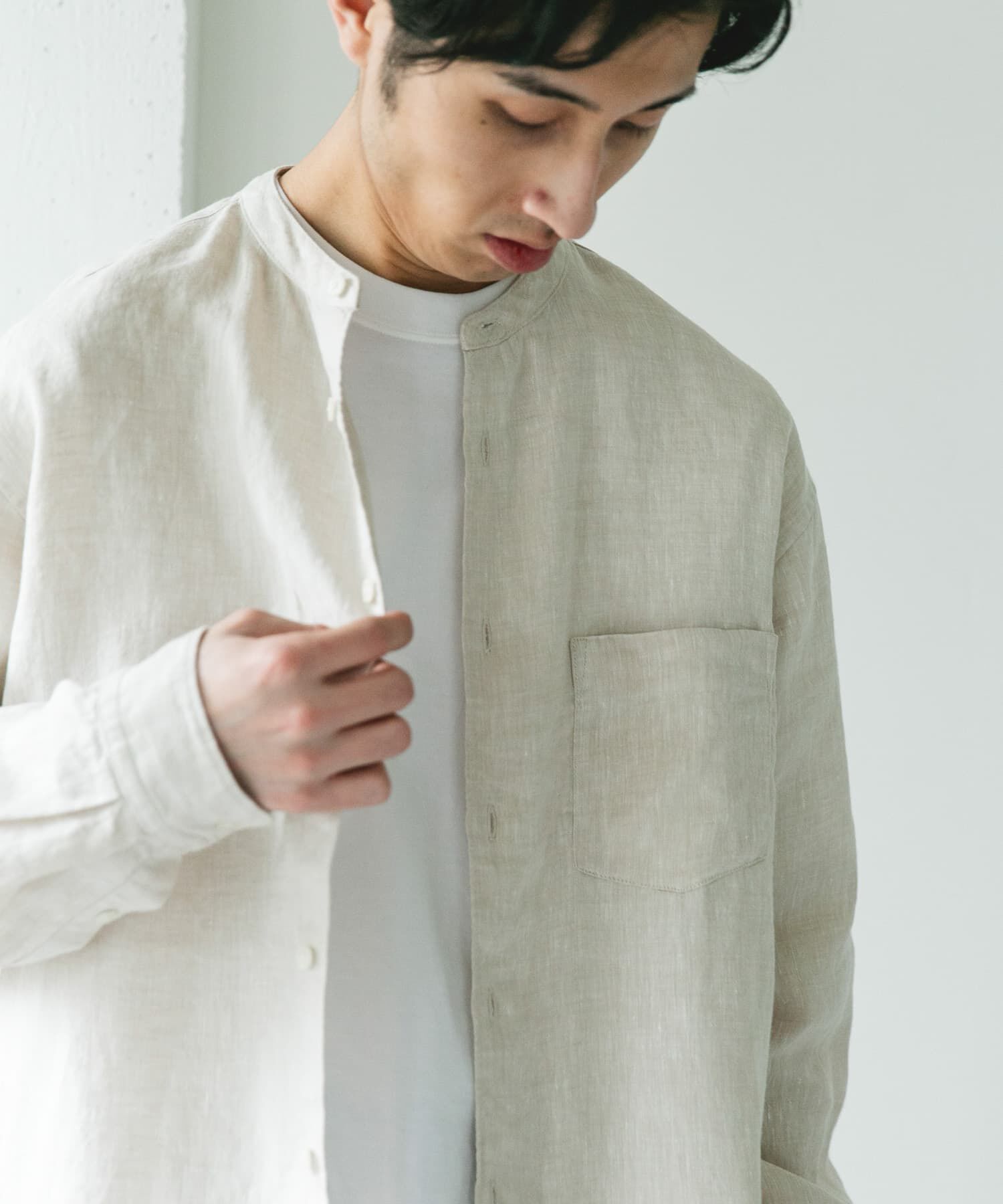 URBAN RESEARCH DOORS「シルケットリネン バンドカラーロングスリーブシャツ」|シャツ・ブラウス|