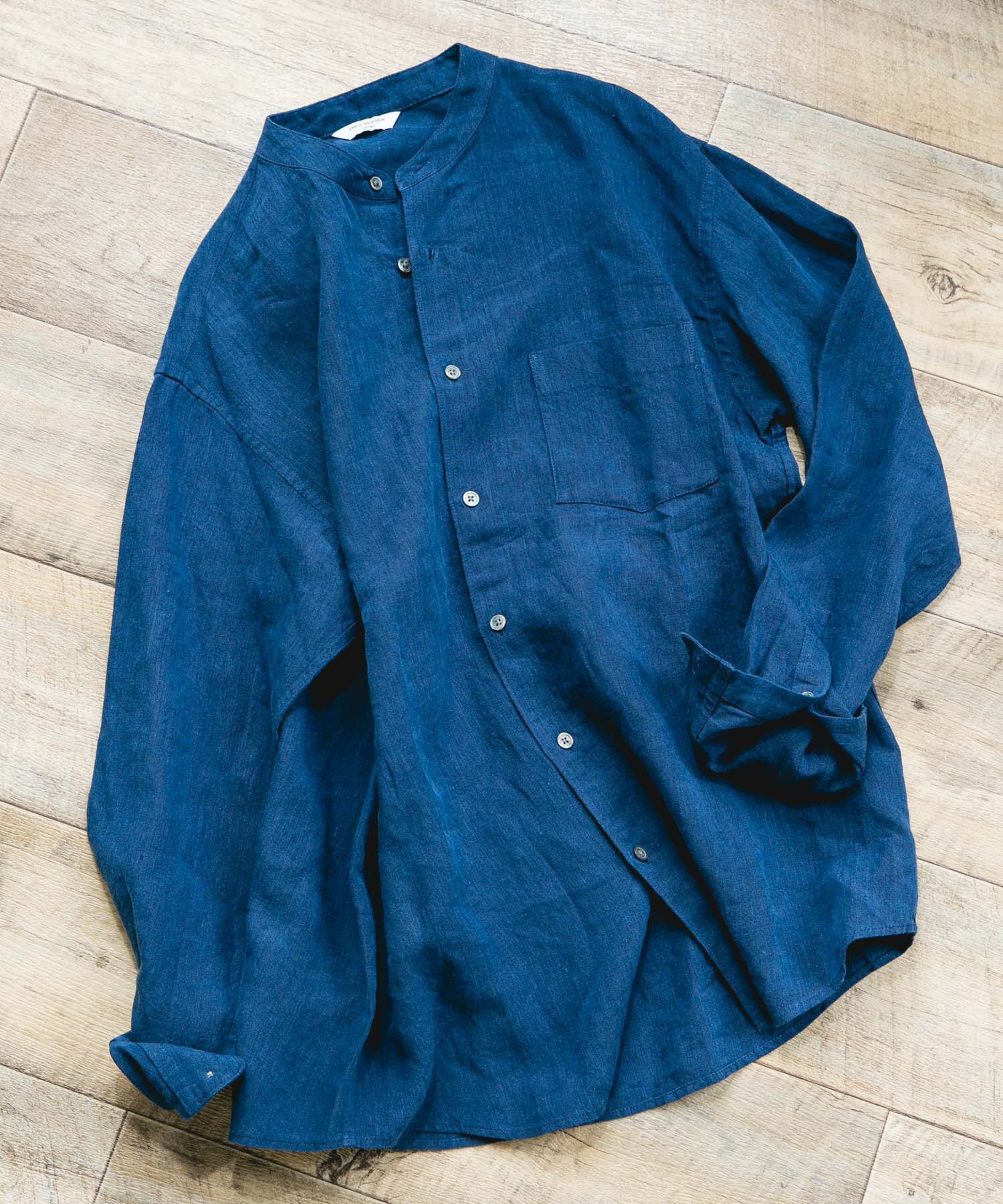 URBAN RESEARCH DOORS「シルケットリネン バンドカラーロングスリーブシャツ」|シャツ・ブラウス|インディゴブルー